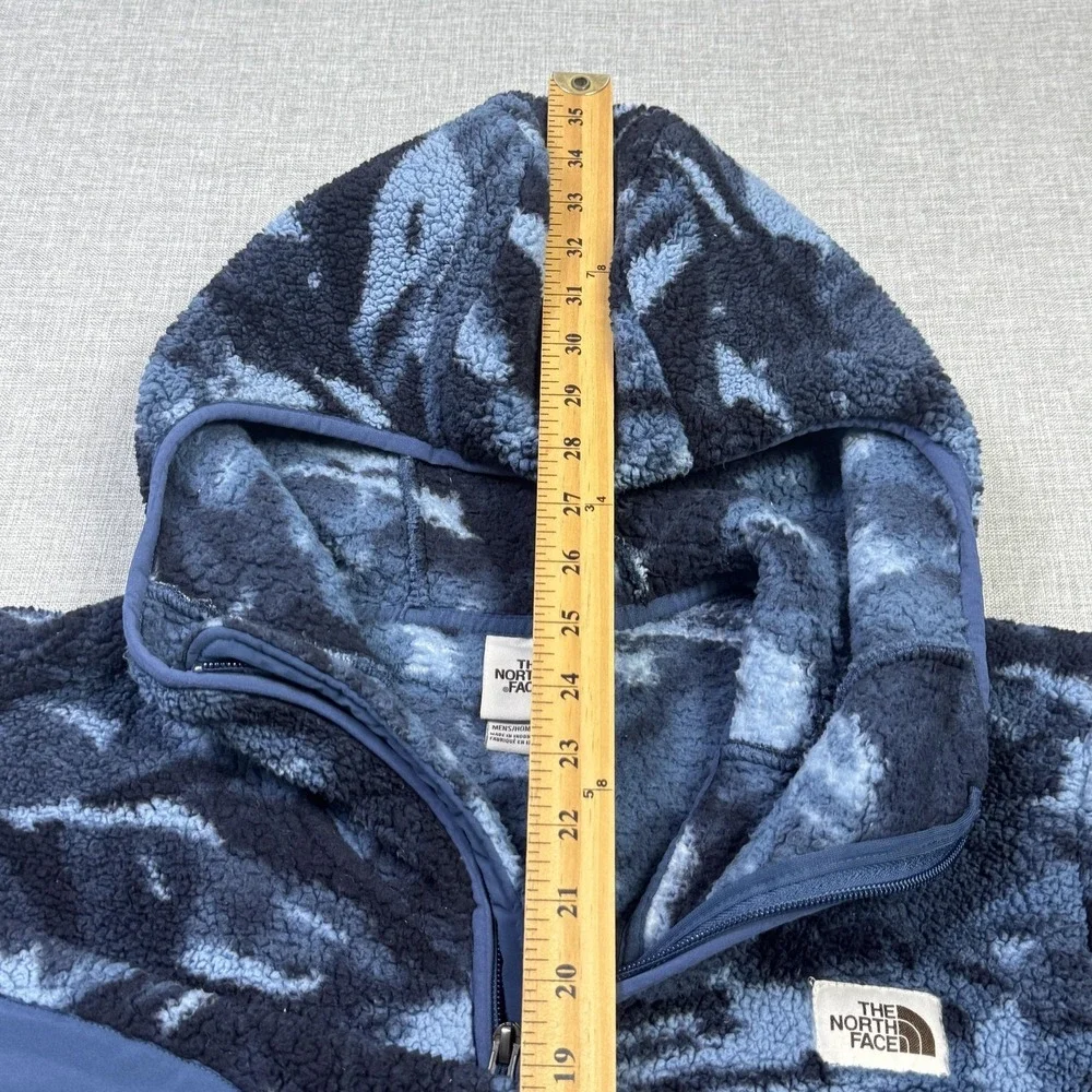 The North Face Hoodie Mens Small Blue Camouflage Pullover 1/4 Zip Hooded Pockets